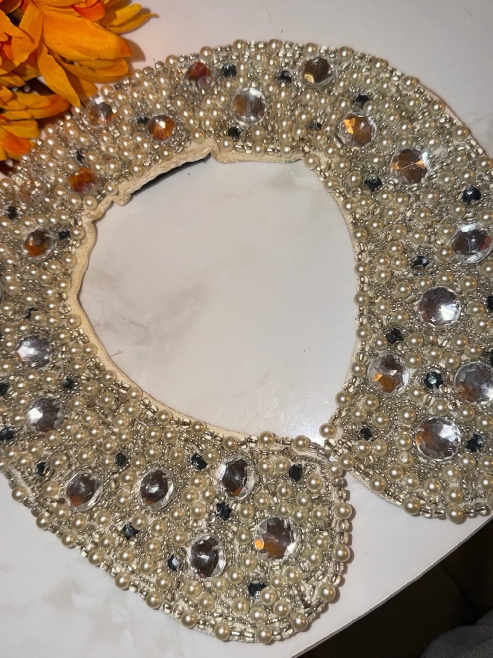 H&M Beaded Pearl and Crystal Detachable Collar - Ivory